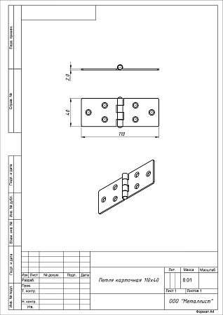 Кунгур карточная 110x40 без покр. Петля (100,10!!!)