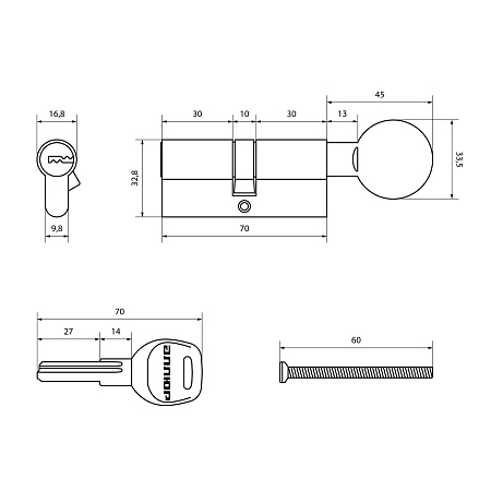 АЛЛЮР HD FG 70-5К CP (35x35G) хром перф.кл/верт БЛИСТЕР Цилиндровый механизм (60,50,10)