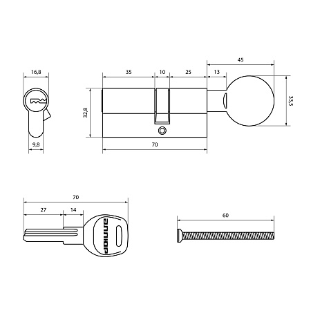 АЛЛЮР HD FG 70-5К CP[25Gx10x35](40х30G) хром перф.кл/верт БЛИСТЕР Цилиндровый механизм (60,50,10)