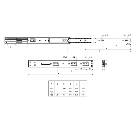 StahlBuro направляющие шариковые с доводчиком (2 шт.) 35-350 /14"/ черный (20)