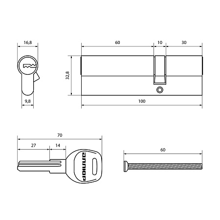 АЛЛЮР HD F 100-5К CP[30x10x60] (35x65) хром перф.кл БЛИСТЕР Цилиндровый механизм (60,50,10)