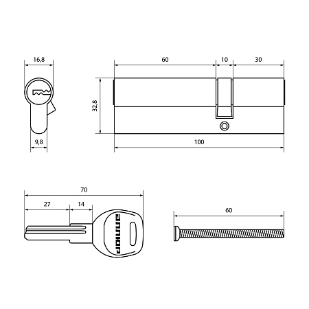 АЛЛЮР HD F 100-5К BP[30x10x60] (35x65) латунь перф.кл БЛИСТЕР Цилиндровый механизм (60,50,10)