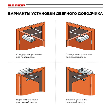 АЛЛЮР Доводчик дверной COMFORT(КОМФОРТ) ДД 132/2-3 A-S (до 80 кг) серебро RAL9006, морозостойкий(10)