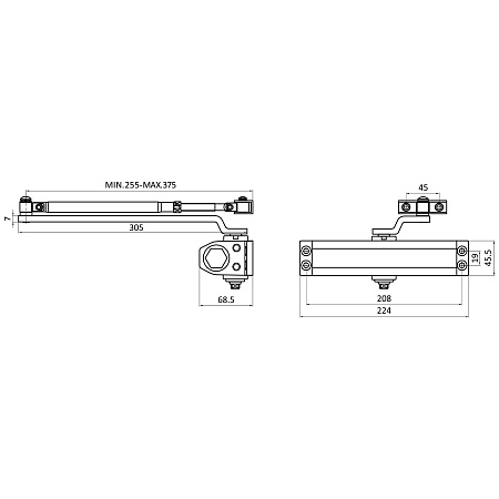 СТАНДАРТ Доводчик дверной MAX ДД 208/4-6 A-B (до 140 кг) черный RAL9005, морозостойкий(10)