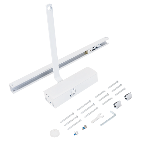 NOTEDO Доводчик дверной  DC-075 SL+HO WHITE со скользящей тягой, с фикс. до 60 кг белый (10)