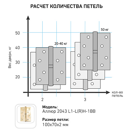 АЛЛЮР 2043 (100х70) L1-LH-1BB-BP БЛИСТЕР Л латунь Петля дверная 2 шт (50,25)