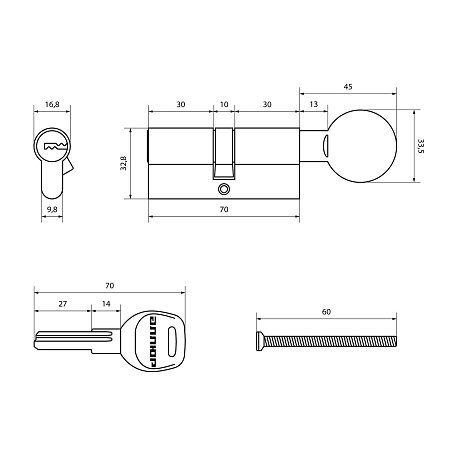 АЛЛЮР HD FG 70-5К BP (35x35G) латунь перф.кл/верт Цилиндровый механизм (50,10)