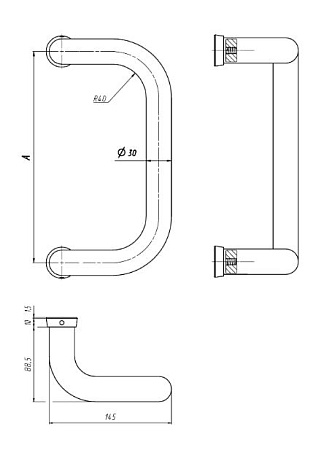 ЛДМ FURAL (Фурал)  350 мм белая (алюм.) Ручка-скоба (01.350.30 RAL 9016) (10)